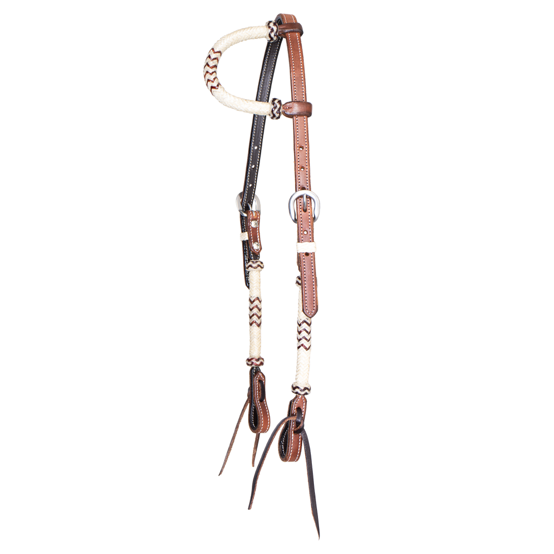 Single ear hand braided rawhide accent lined leather headstall