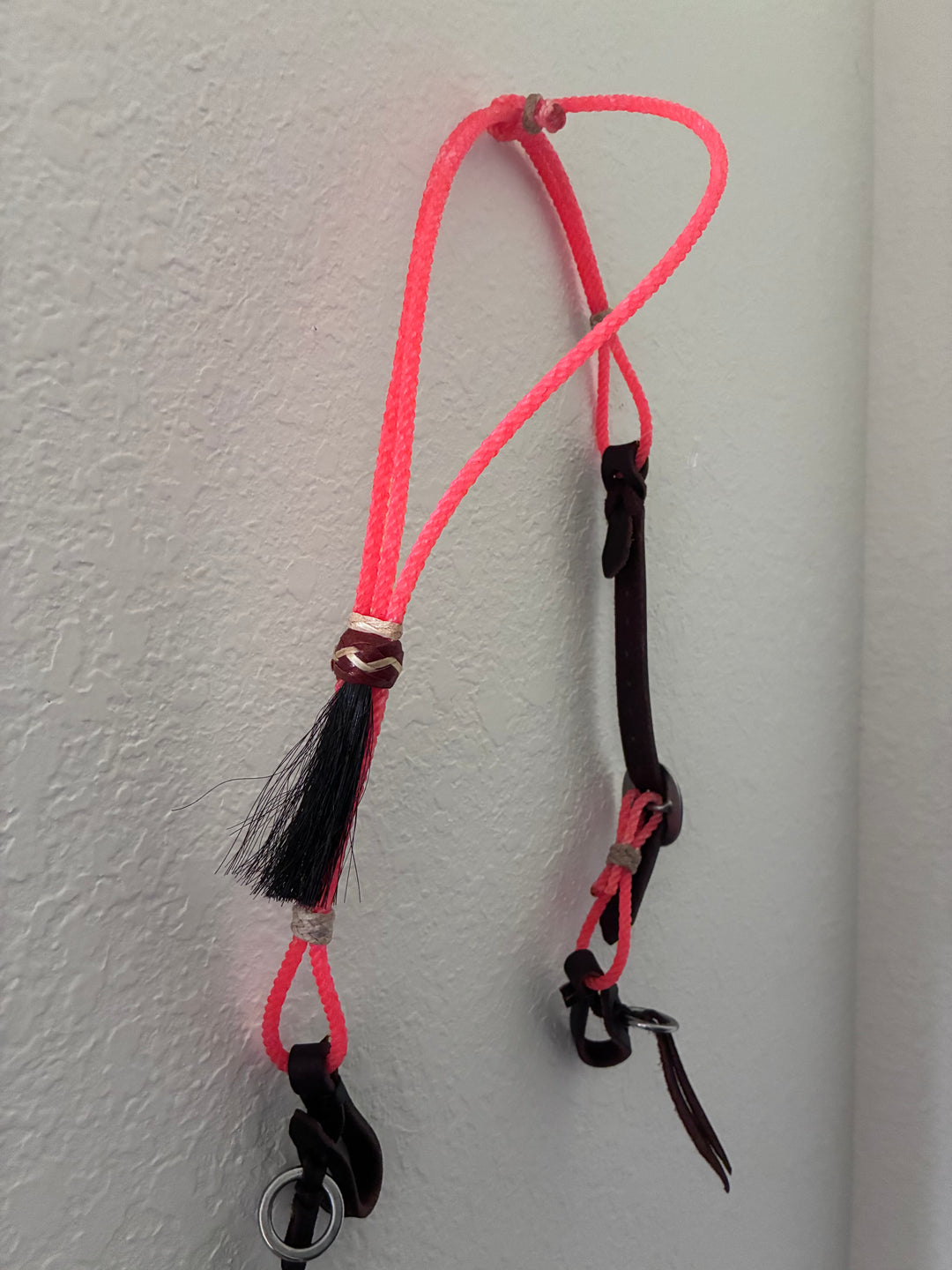 ONE EAR ROPE HEADSTALL RAWHIDE WITH HORSE HAIR ACCENTS- Neon