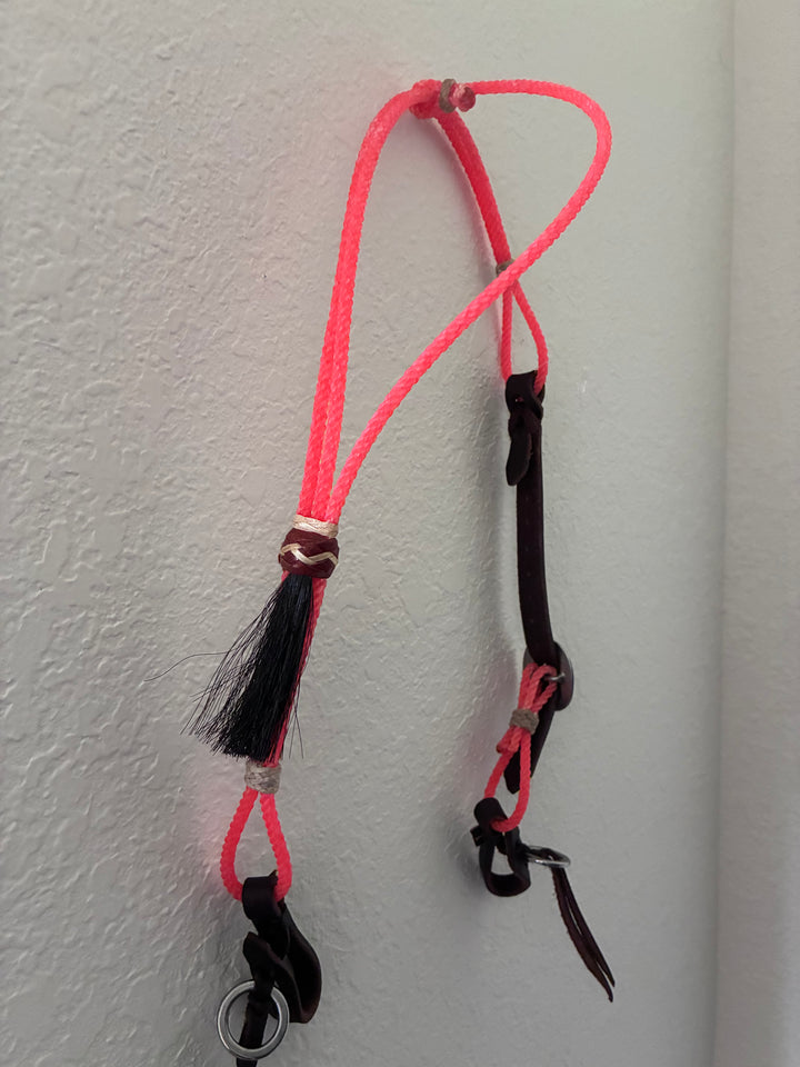 ONE EAR ROPE HEADSTALL RAWHIDE WITH HORSE HAIR ACCENTS- Neon