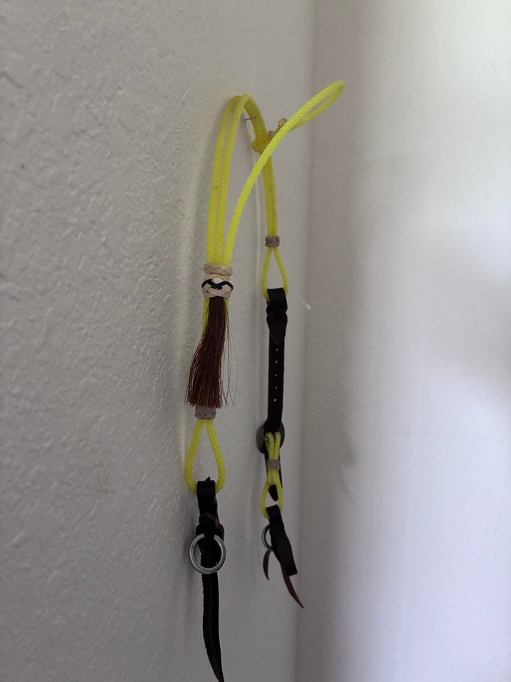 ONE EAR ROPE HEADSTALL RAWHIDE WITH HORSE HAIR ACCENTS- Neon