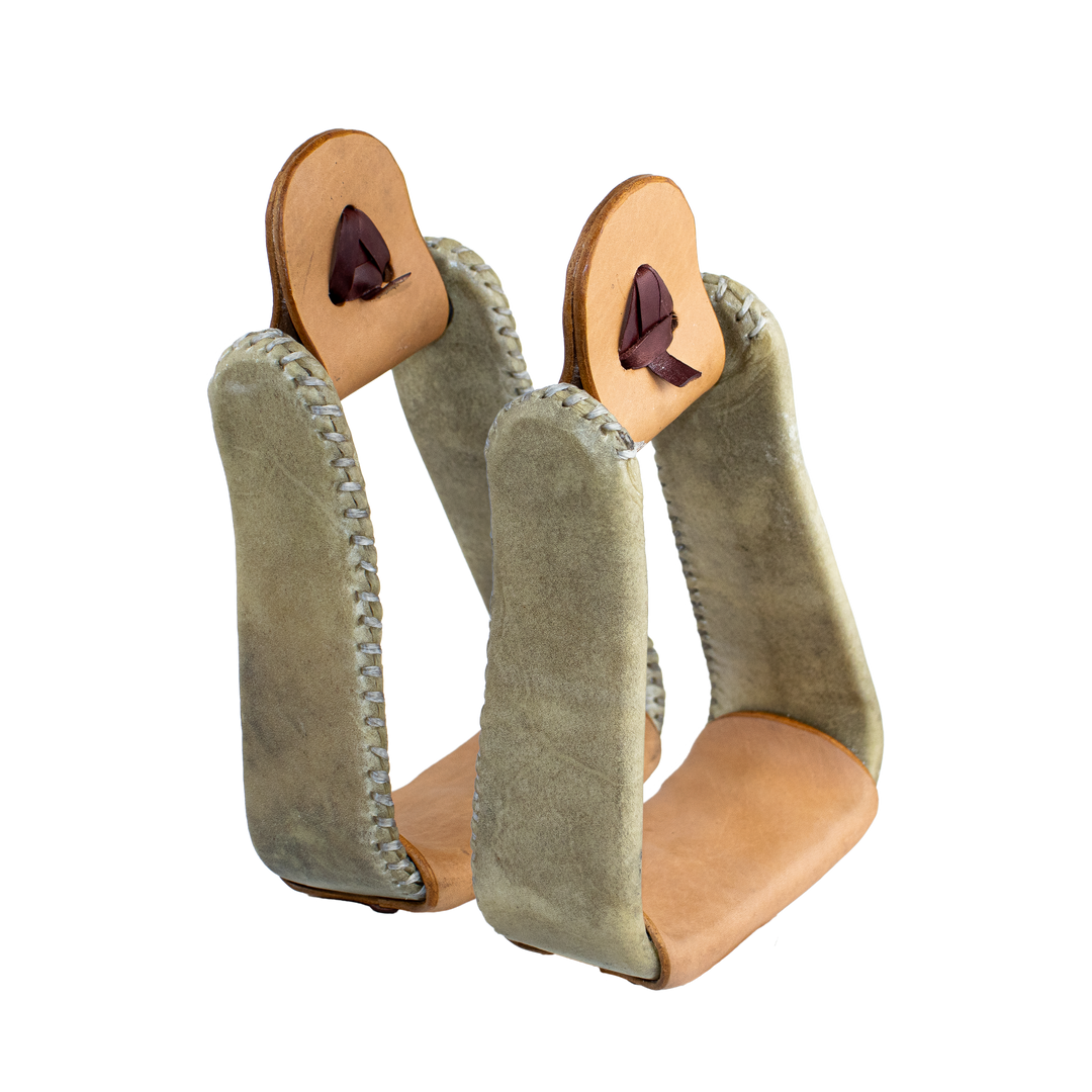 RAWHIDE COVERED DEEP ROPER STIRRUPS